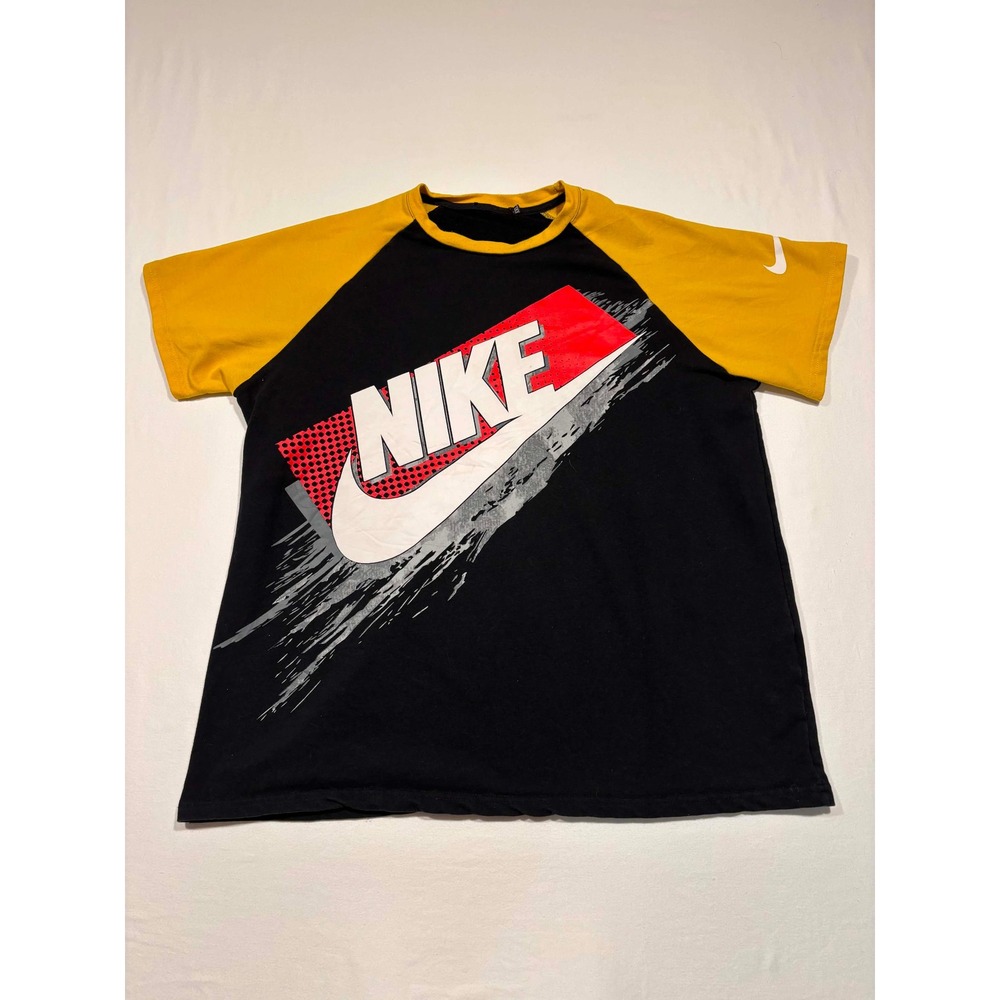 Nike Graphic Raglan T-Shirt Mens XXL Black Yellow Short Sleeve Swoosh Logo